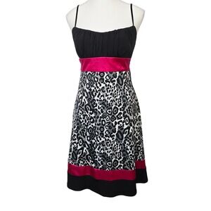 Ruby Rox Womens Y2K Leopard Print Empire Waist Dress Pink Satin Tie Large